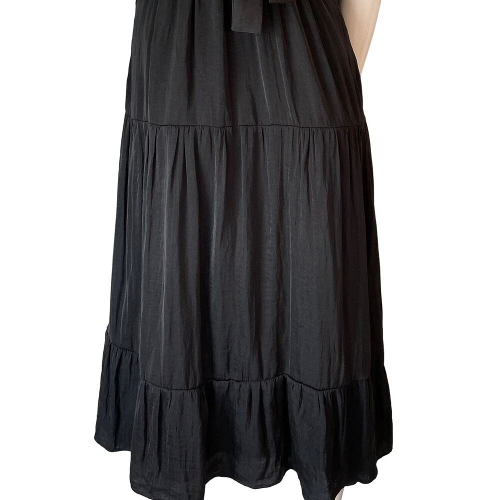 SAM EDELMAN Black High Neck Tiered Hem Midi Dress Womens 6 Sleeveless Formal - Picture 7 of 12